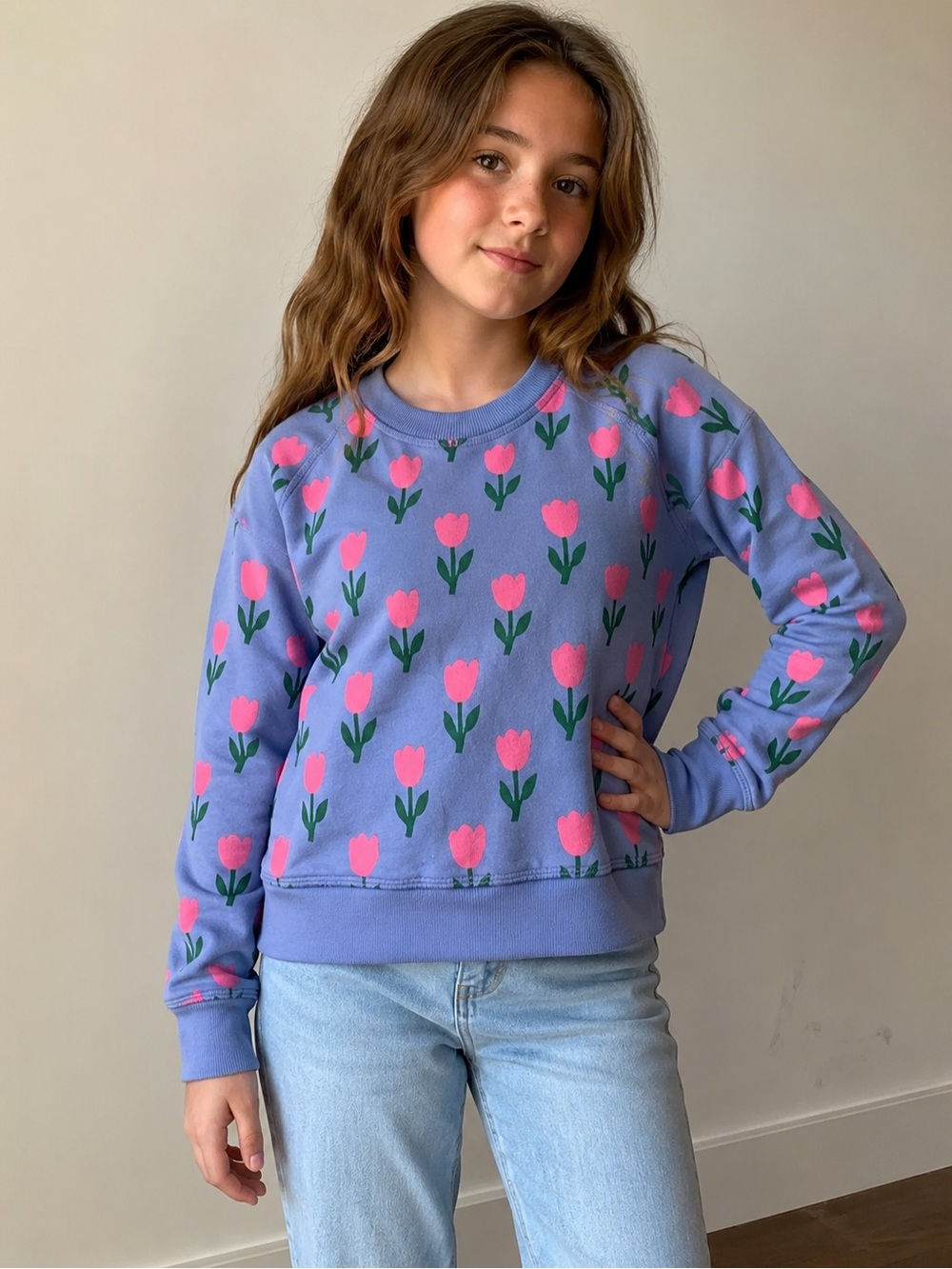 Hanna Andersson Blue Top with Pink Floral Design